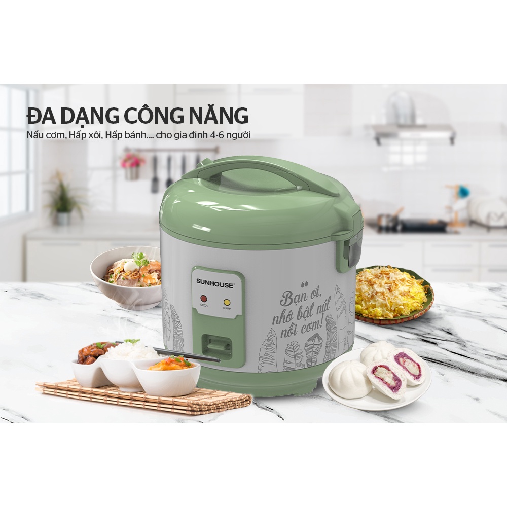 Nồi cơm điện Sunhouse SHD8621, Công suất 700W, Dung tích 1.8 lít, Sản xuất tại Việt Nam, Bảo hành 12 tháng