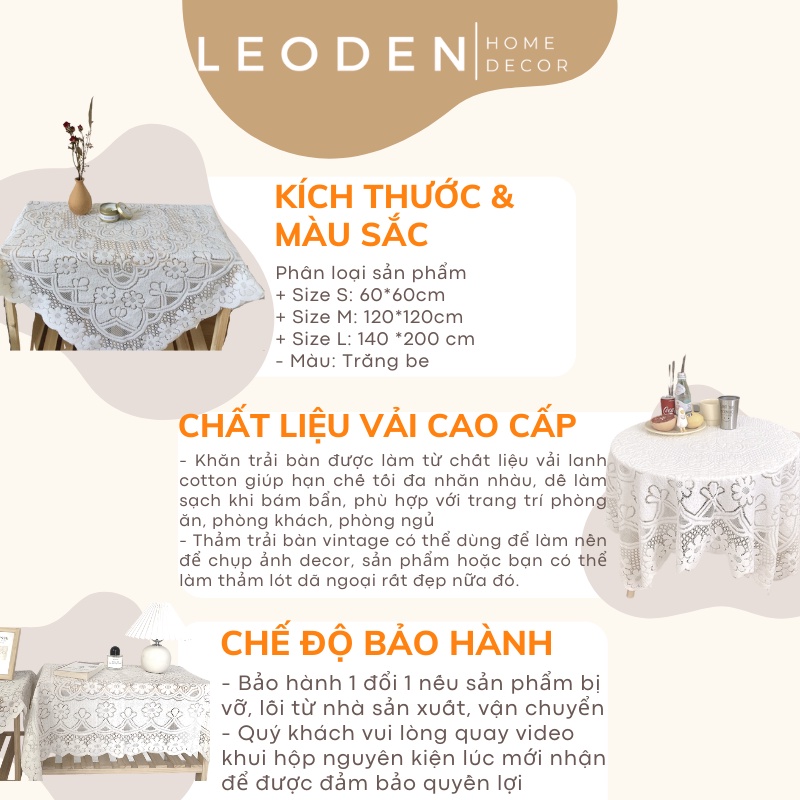 Khăn trải bàn vintage phối ren hoa màu trắng , khăn trải bàn decor – LEODEN Decor