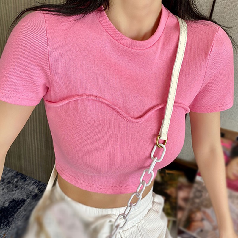 Áo Thun Tay Ngắn Cổ Tròn Thiết Kế Đơn Giản Quyến Rũ Cho Nữ