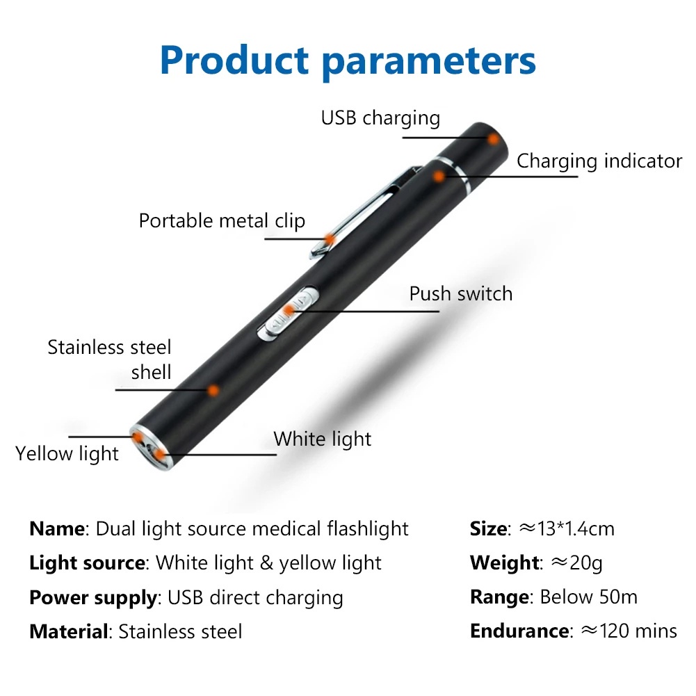 [Mới] Đèn Pin LED Mini Hai Đầu / Sạc USB Bằng Thép Không Gỉ / Đèn Pin Khẩn Cấp Có Thể Tái Sử Dụng Cho Nhà Và Ngoà