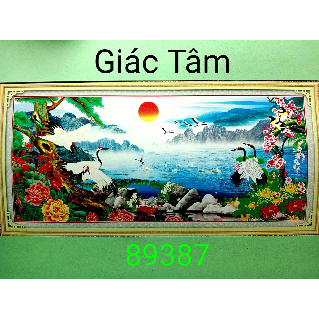 Tranh thêu HẠC MẪU ĐƠN - 153x70cm - 89387 - BÔNG HOA MAI TÙNG THIÊN NGA NÚI BIỂN ĐÁ - tranh thêu chữ thập chưa thêu