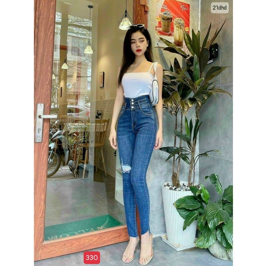 Quần jean nữ xanh rách cao cấp - Chất liệu Denim (Hàng chuẩn form) Thời Trang Nam Nữ Gemini KVC330