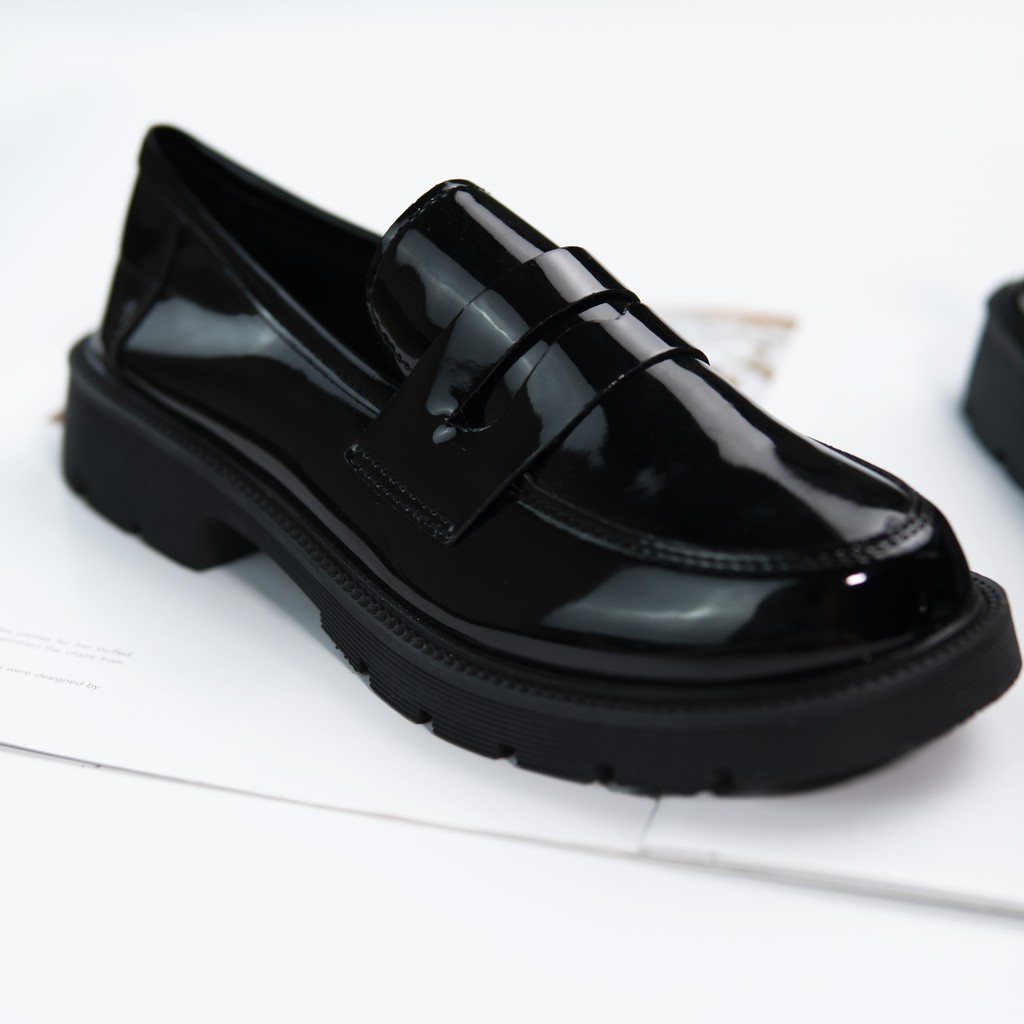 Giày Oxford Nữ FOXY Đen Bóng Chất Liệu Da Tổng Hợp Đế Cao 3cm_FOX019 | BigBuy360 - bigbuy360.vn