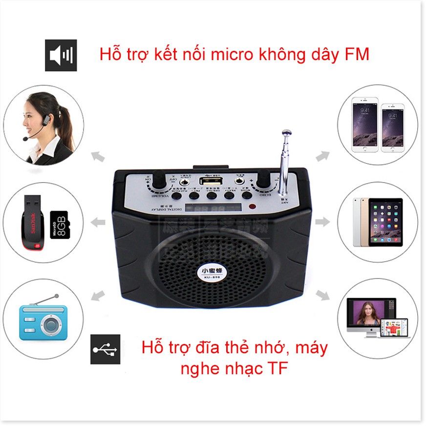 Máy Trợ Giảng, Loa Mic Trợ Giảng Sony SN - 898, Hỗ trợ khe cắm thẻ nhớ USB, thu đài FM, Tích hợp micro đeo tai, máy trợ