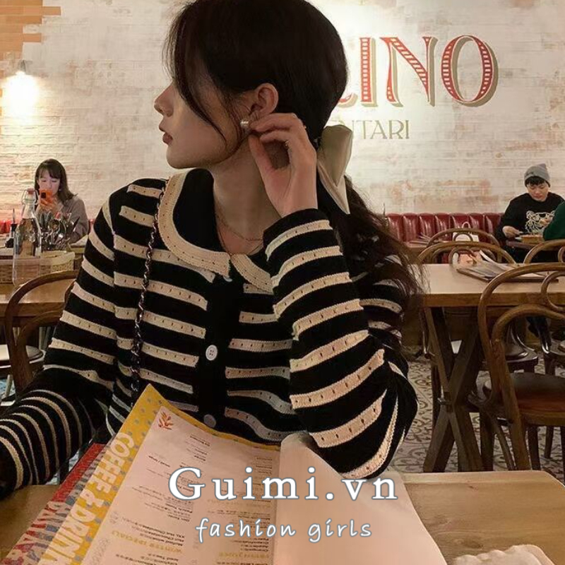 Áo Khoác cardigan Dệt Kim Tay Dài Hoạ Tiết Kẻ Sọc Thời Trang Mùa Thu Cho Phái Nữ