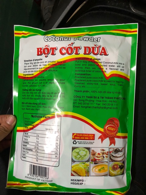 Túi 10 gói bột cốt dừa 50gam Thành Phát Food loại hảo hạng