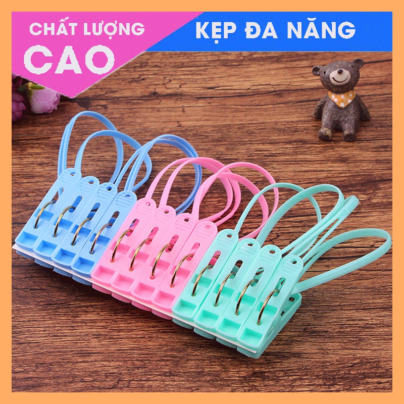 Combo móc kẹp nhựa treo sào phơi cố định quần áo có dây treo chống bay chắc chắn