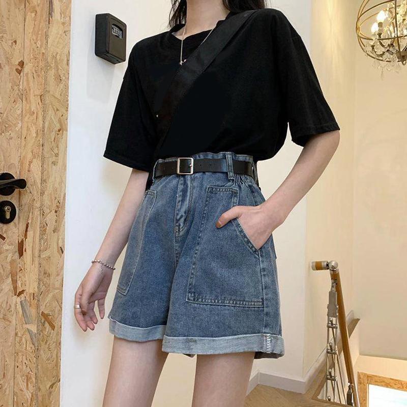 Quần Short Denim Lưng Cao Kiểu Retro Hàn Quốc Thời Trang Mùa Hè Cho Nữ