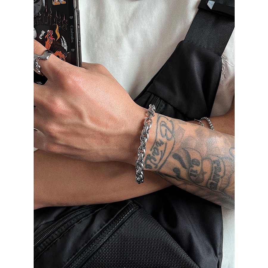 Lắc tay nam unisex titan xích kiểu khoen móc xoắn không gỉ