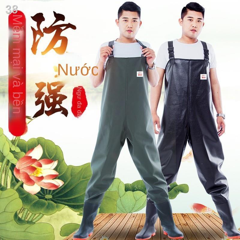 △Quần dài nửa ống nước đi mưa áo chống thấm của đàn ông đánh bắt cá một mảnh nĩa da dày quai hồ chứa câu