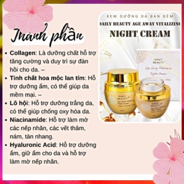 [SPA CAO CẤP]Kem Dưỡng Ban Đêm Daily Beauty Age Away Vitalizing Night Cream Dưỡng Da,Tái Tạo Da,Căng Bóng Da,Cấp Ẩm, Tốt