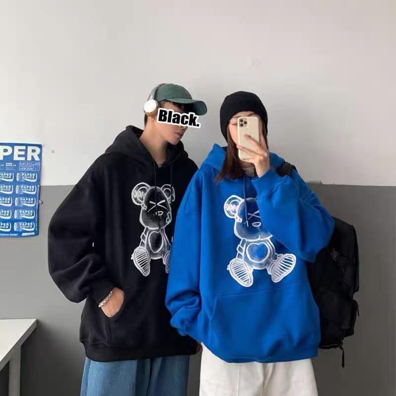 Áo Hoodie Nỉ Bông Unisex Tay Dài Túi Bụng Gấu Teddy