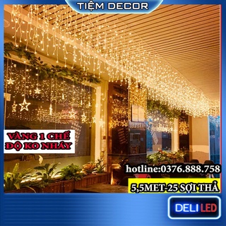 Đèn Nháy Trang Trí Mành Thả ⚡𝗩𝗮̀𝗻𝗴 ⚡ Dài 5,5 mét - 26 Sợi Rủ Dài 0,8M Chống Thấm Nước - Trang Trí Quán Cafe