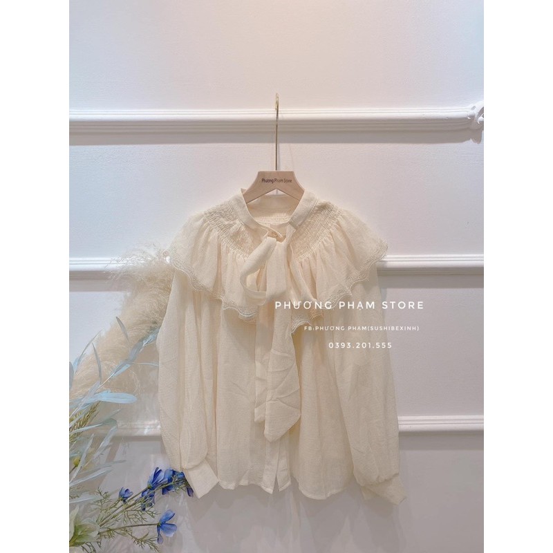 ÁO SƠ MI TƠ VAI CHUN VIỀN BÈO THẮT NƠ | BigBuy360 - bigbuy360.vn
