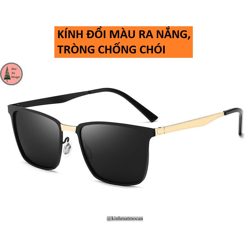 (Đ6) Kính râm nam đổi màu khi ra nắng, tròng polarized chống chói chống lóa câu cá lái xe gọng vuông mảnh đẹp 2022