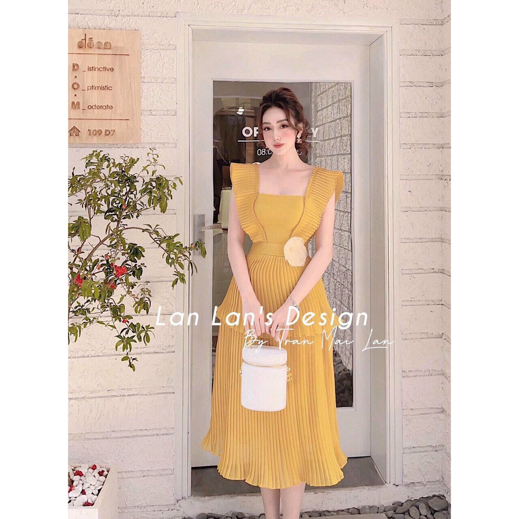 Đầm váy dập ly kem tang hoa phong cách XUKA-DRESS MT040