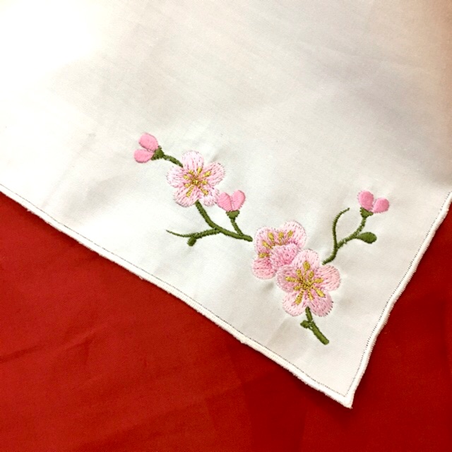 Khăn tay thêu hoa đào , khăn mùi xoa