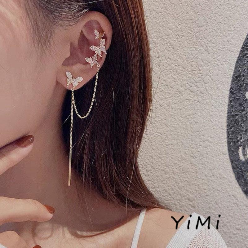 Bông Tai Dạng Kẹp Hình Bướm Phối Tua Rua Thời Trang