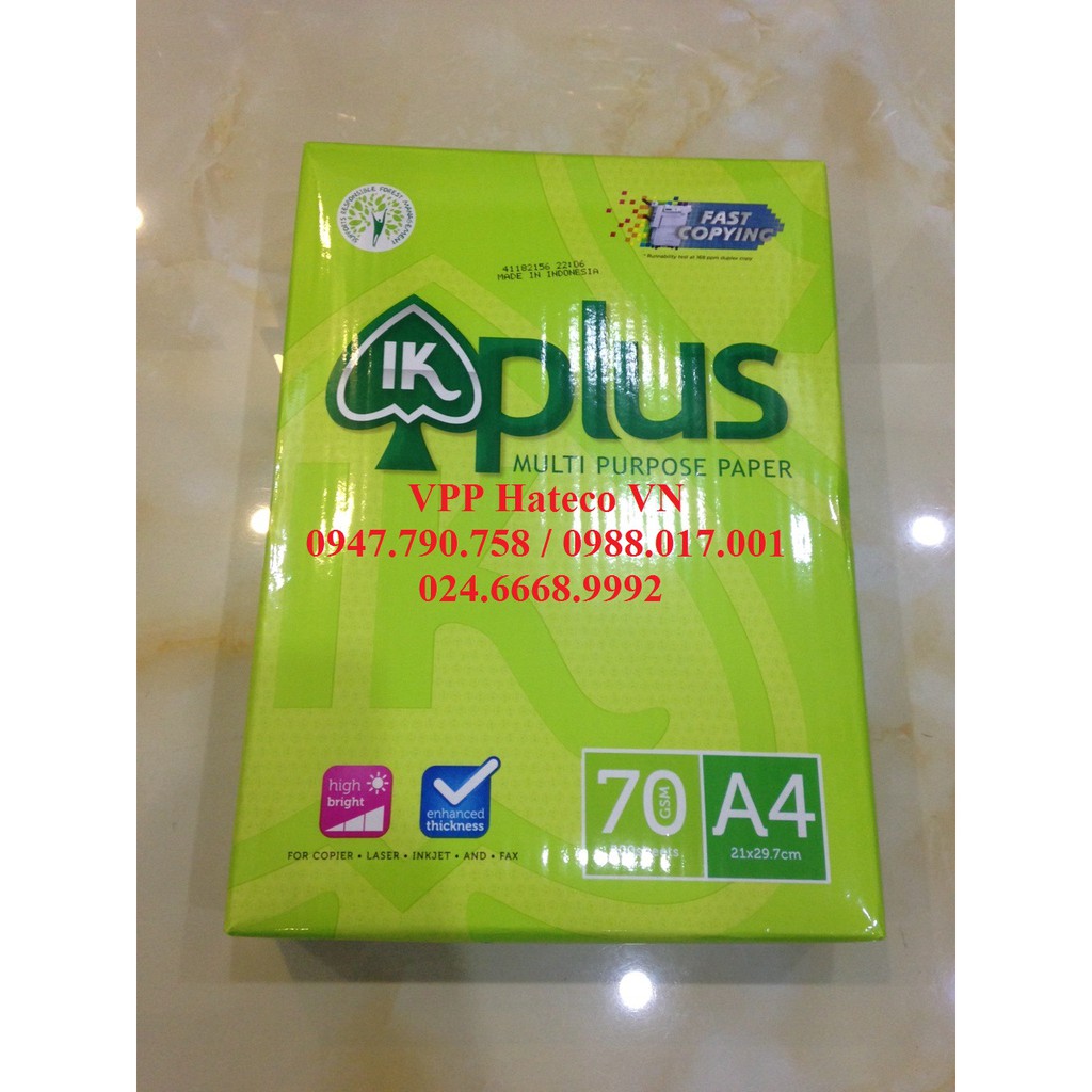 Giấy IK PLus A4 ĐL70gsm (500 tờ/ram) - Giấy in A4 Indonexia