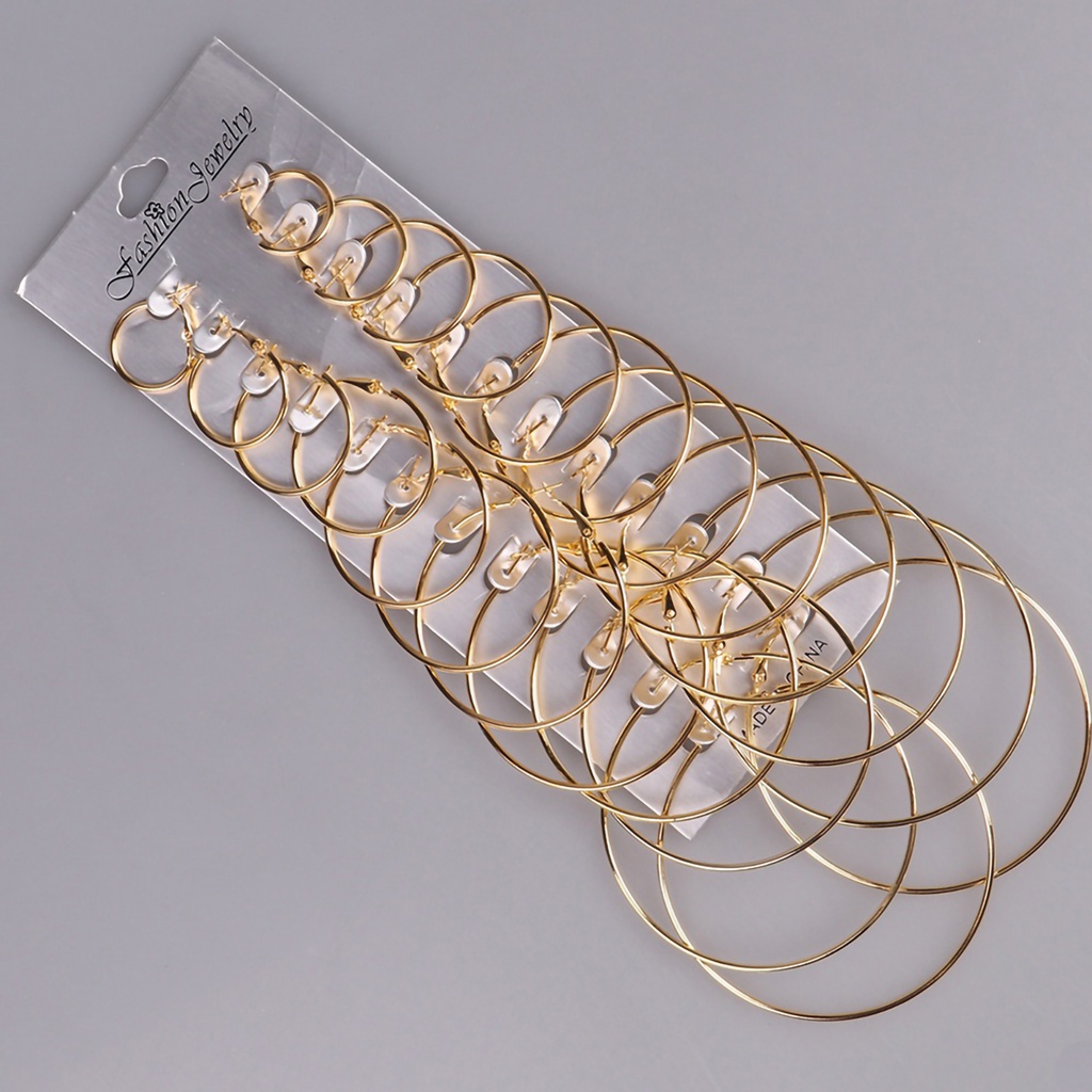 Set 12 đôi khuyên tai tròn mạ vàng / bạc thời trang cá tính dành cho nữ