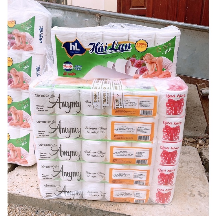 GIẤY VỆ SINH Amymy CAO CẤP,GIẤY LỤA CAO CẤP.(12CUỘN x 3LỚP x 1,6KG)