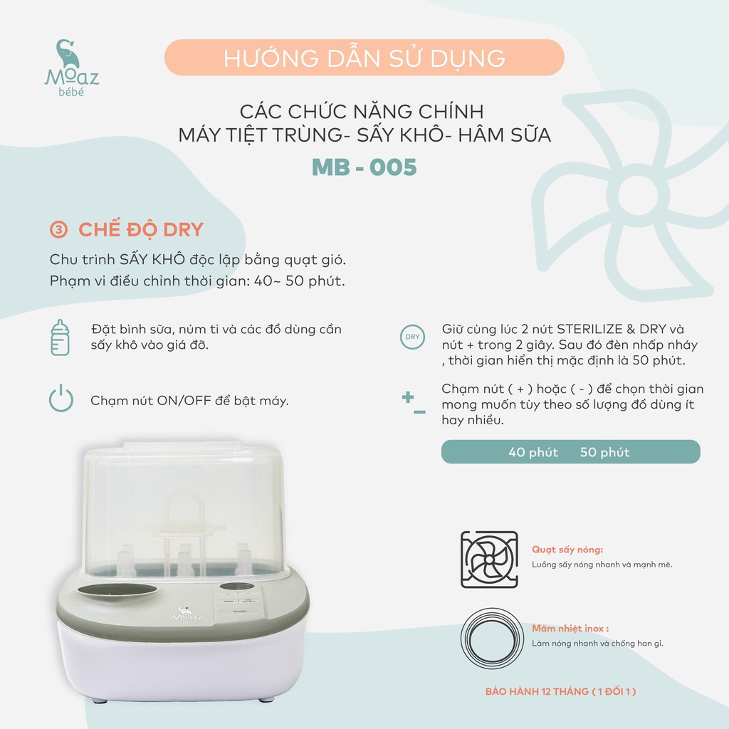 Máy tiệt trùng sấy khô và hâm sữa Moaz Bebe MB005