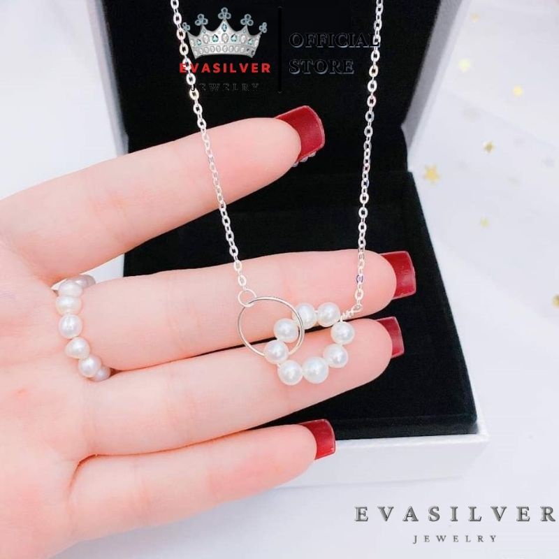 Dây chuyền bạc nữ mặt tròn lồng hạt Evasilver, Vòng cổ chất liệu bạc thật cao cấp