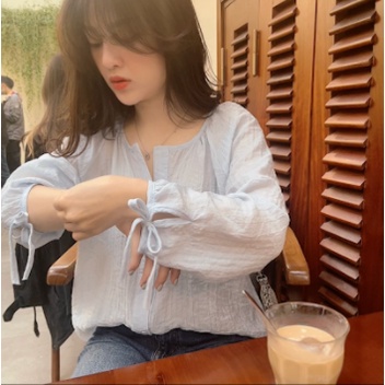 Áo sơ mi nữ babydoll , Áo sơ mi cổ tròn tay bồng Ulzzang ảnh kèm video thật