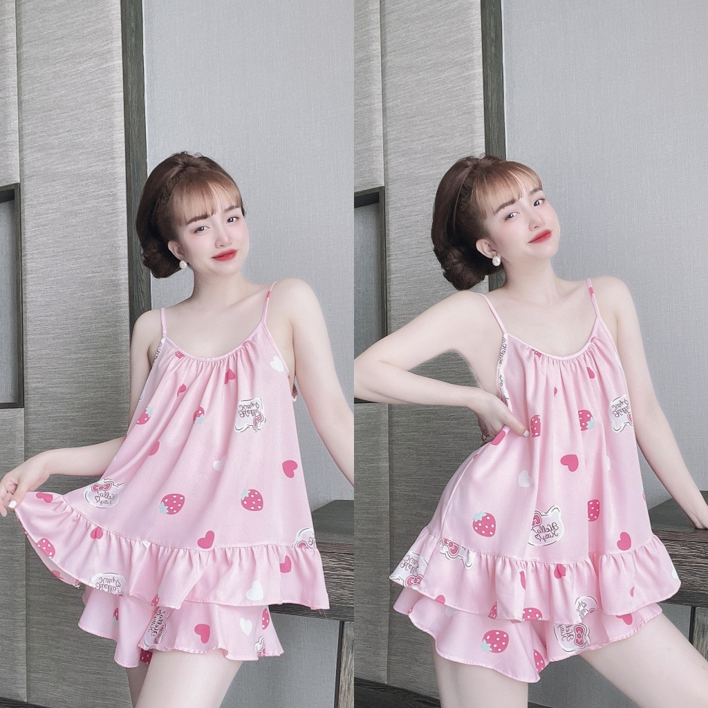 Đồ ngủ sexy 2 dây, Đồ ngủ nữ mặc ngủ mùa hè mát mẻ thoải mái chất mango mềm mát Freesize - Linqustore