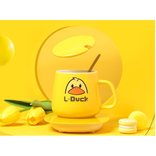 Cốc Hâm Nóng đồ uống Vịt vàng kèm đế điện hâm nóng trà, cafe, hâm sữa + Tặng kèm thìa vàng, hộp sang trọng