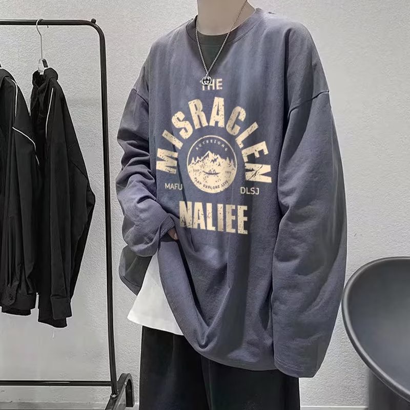 Áo Thun Tay Dài Cổ Tròn Dáng Rộng In Chữ Phong Cách Hip Hop Nhật Bản Thời Trang Cho Nam Giới Size M-5XL