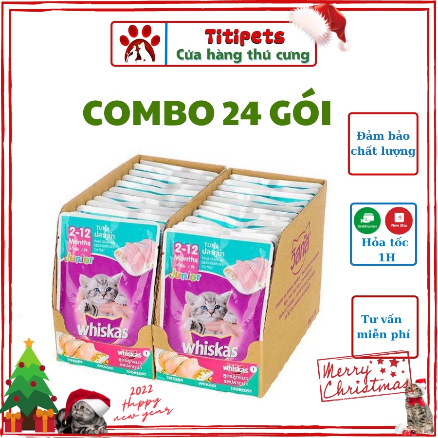 Pate Whiskas Junior Cho Mèo Con Combo 24 Gói_Thức ăn ướt Pate cho mèo Whiskas Junior Tuna 80gr, Pate cho mèo cao cấp