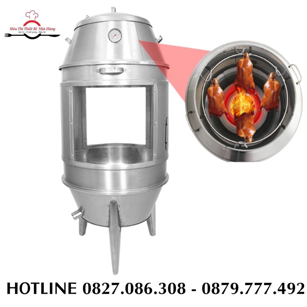 Lò Quay Vịt Gà Bằng Than 80 cm, lu nướng gà vịt bằng than có kính_BH chính hãng 12 tháng