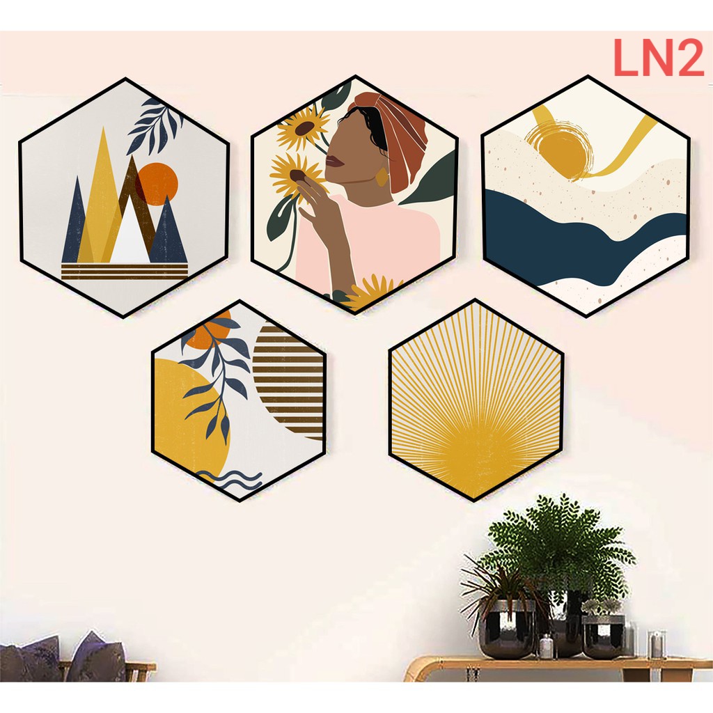 Set tranh lục giác trang trí hiện đại VUADECOR fomex dán tường (tặng kèm băng dính)