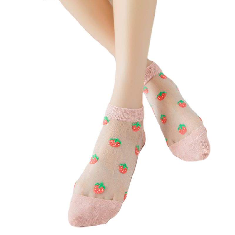 Youyo Set 5 Đôi Vớ Thuyền Xuyên Thấu Sợi Pha Lê Siêu Mỏng Họa Tiết Trái Cây Dưa Hấu Dễ Thương Mù