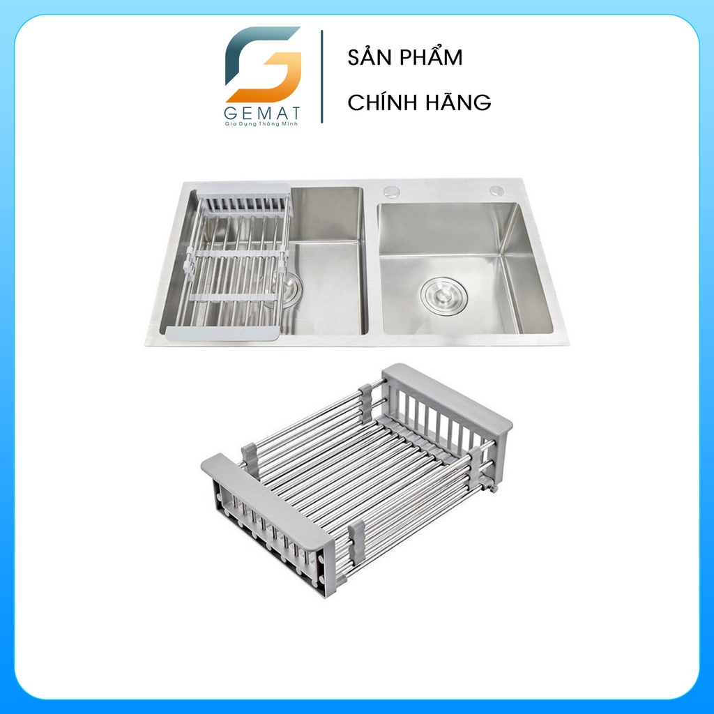 Khay úp cốc chén bát bồn rửa bát thu gọn, rổ inox gác bồn rửa chén đa năng rửa rau củ quả