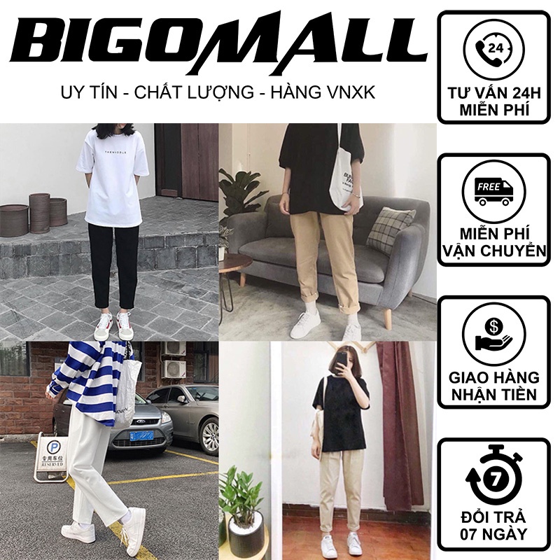 Quần baggy kaki nam nữ dáng suông sắn gấu BIGOMALL - Quần kaki unisex đi học đi chơi cháy phố Freesize 58kg
