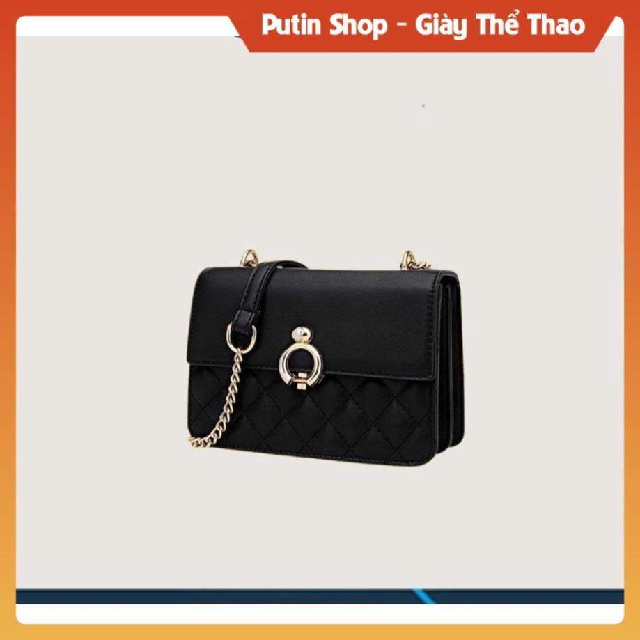 Túi xách nữ đeo chéo thiết kế ô trám nắp gập xịn, Túi sách thời trang đi làm đi chơi các mầu trắng đen