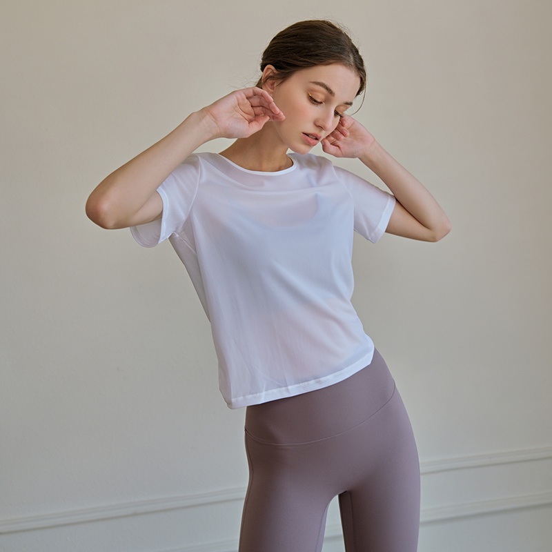 Áo thun thể thao tay ngắn vải mỏng thích hợp tập yoga cho nữ