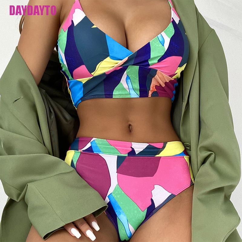 [DAYDAYTO] Multicolor sexy bikini high waist swimwear retro women's printed bathing suit