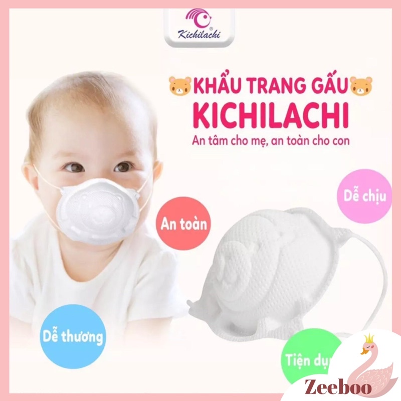 Khẩu trang gấu kichi set 3 cái, cho bé từ 0- 3 tuổi, An toàn tiện lợi, thoáng khí, thiết kế dễ thương