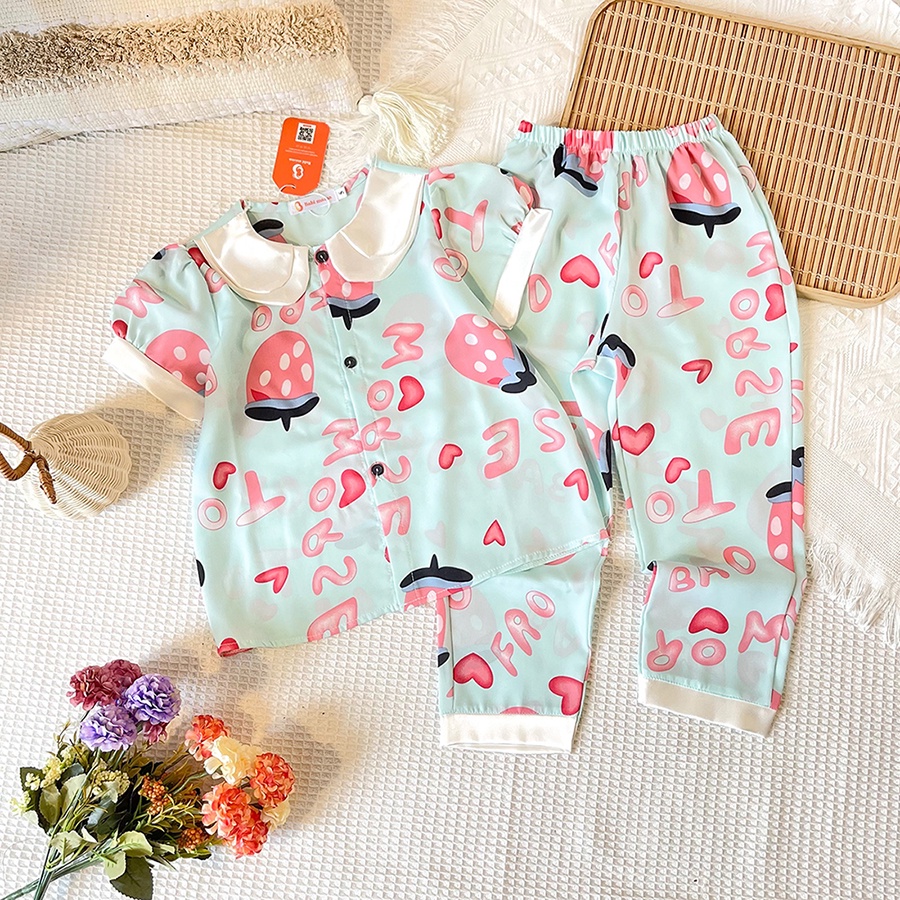Bộ Lụa Cho Bé Gái Pijama Cộc Dài Mango Tay Bồng Tiểu Thư 13-35kg - Babi mama BPN30