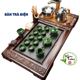 Bàn Trà Điện ⚡ CAO CẤP⚡ Bộ bàn tràn điện tự động chất liệu gỗ sồi mặt đá