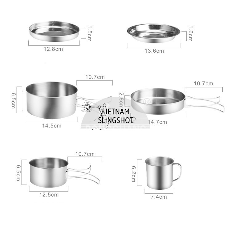 Bộ nồi chảo cốc hiệu CAMEL 8 món, du lịch cắm trại gọn nhẹ xuất nhật [DCP2]