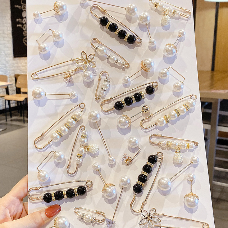 Ghim cài áo Thắt Lưng denim Đính Ngọc Trai Thời Trang 7.5cm Dành Cho Nữ