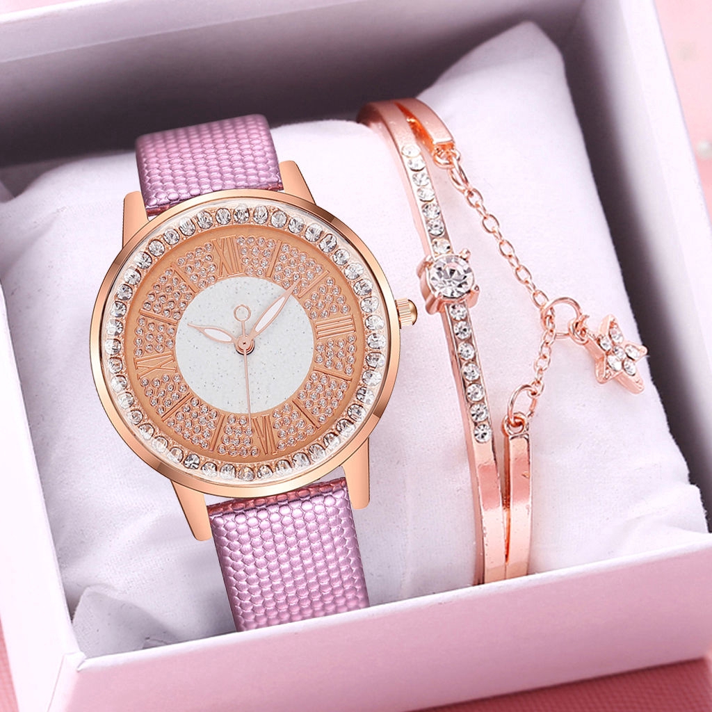 Đồng Hồ Thạch Anh Nữ Mặt Đính Hột Xoàn Dây Da Thời Trang