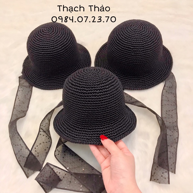 Mũ ajuma đen sợi thô cho bé