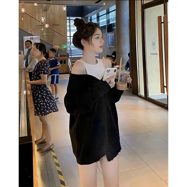 ÁO HOODIES TRỄ VAI PHỐI CỔ YẾM