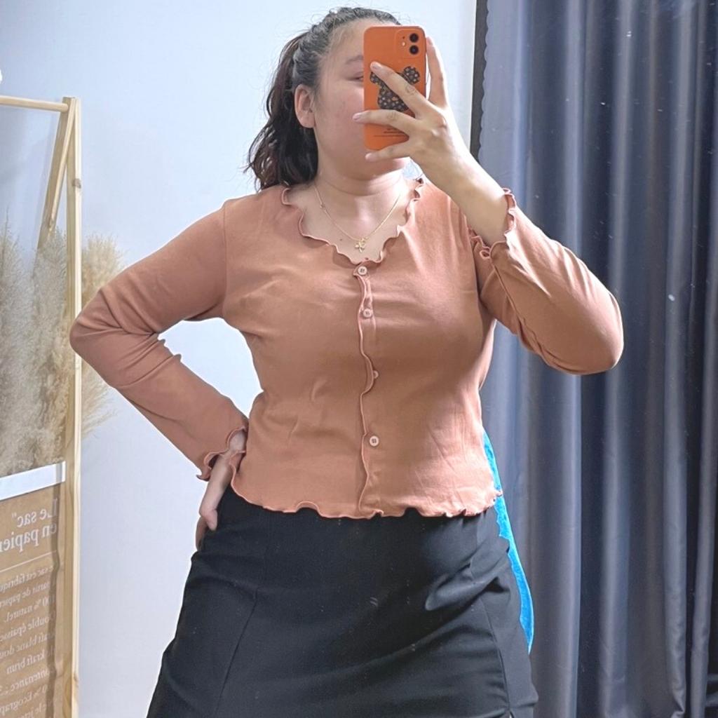 Áo thun nữ tay dài cổ bèo bigsize dễ thương,áo thun dành cho người béo bánh bèo mã A20