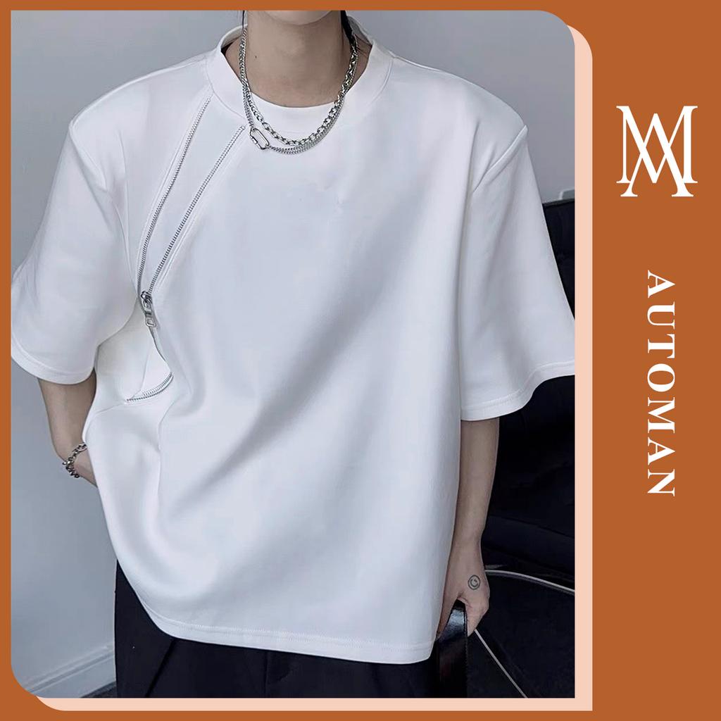 Áo thun phông nam cộc tay khoá kéo basic chất cotton 2 chièu cao cấp AUTOMAN A100